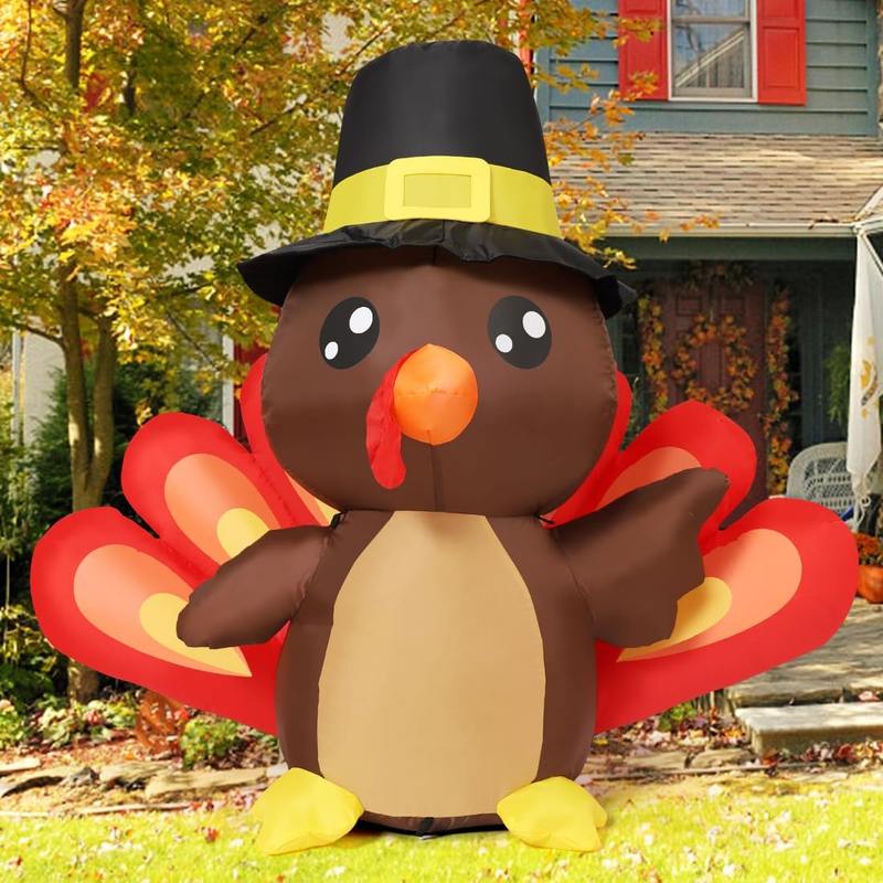 4FT Thanksgiving Decorations Inflatables Turkey Baby Blow up Yard Decoration wit Item image 7
