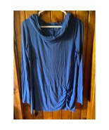 Gaiam Royal Blue Cowl Neck Athletic Top Long Sleeve Ruched Side Yoga Wor... - $23.00