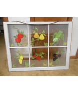 Great Wood 6 Panes Window Sash Handpainted with Fruit Designs 36&quot; x 27.5&quot; - £58.84 GBP