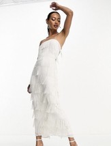 ASOS DESIGN Beaded Embellished Bandeau Midi Dress Women&#39;s US2 UK6 EU34 White New - £111.86 GBP