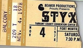 Styx Concerto Ticket Stub Novembre 4 1978 Fort Worth Texas - $49.64