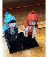 Nicely Made Fabric &amp; Painted Porcelain Faces Boy &amp; Girl Asian Figurine o... - £11.49 GBP