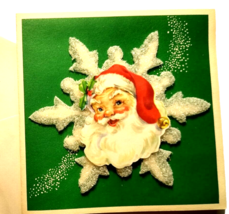 Snowflake Christmas 3-D Greeting Card Santa Claus Retro Mid Century Rais... - $16.20