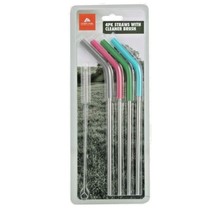 Ozark Trail Stainless Steel Straws 4pc Cleaning Brush BPA-Free Silicone Tip NIP - £9.64 GBP