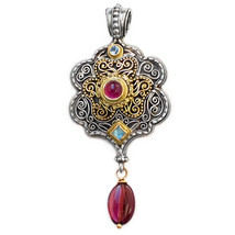Gerochristo 3172  -Solid Gold, Silver &amp; Stones Medieval Byzantine Large Pendant  - £1,109.71 GBP