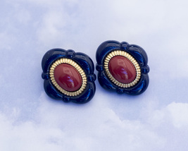 Vintage Midnight Blue and Red Stud Earrings By Avon H2 - £19.76 GBP