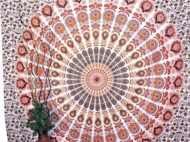 Indian Peacock Mandala Bohemian Hippie Wall Hanging Tapestry Picnic Beach Sheet - £15.41 GBP