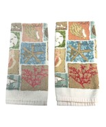 Set Of 2 Coastal Themed Kitchen Hand Towels Seashells &amp; Starfish 17&quot; X 2... - $18.69