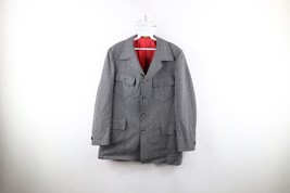 Vintage 50s 60s Palm Beach Mens 42R Wool Safari Bush Military Jacket Gray USA - £116.12 GBP