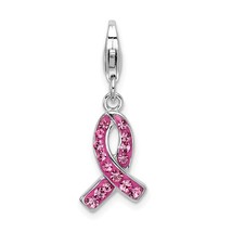 Sterling Silver Click-On Stellux Crystal Pink Awareness Charm Pendant 35mm x 9mm - £20.44 GBP