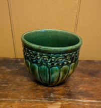 McCoy Majolica 1920s Vintage Art Pottery Green  Ribbed Ceramic Jardinier... - $43.35