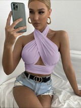 Lilac Purple Solid Cross Top Halter Top Small size 4 - £69.76 GBP