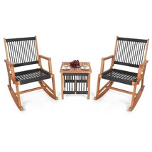 3 Piece Outdoor Wood Patio Furniture Rocking Chair Table Bistro Set - $454.99
