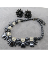 Vintage Black Satin Glass Beaded Necklace Black Beaded Screw Back Earrin... - £13.45 GBP