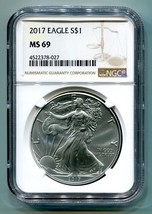 2017 American Silver Eagle Ngc MS69 Brown Label As Shown Premium Quality Pq - £42.13 GBP