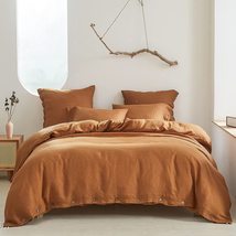 Cotton Duvet Cover in Cinnamon 3 Piece Washed Cotton Set Includes Two Pi... - £27.09 GBP+