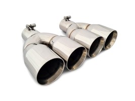 Universal Pair Dual Quad Stainless Steel Exhaust Tips 2.5&quot; Inlet 3.5&quot; Outlet - £92.70 GBP