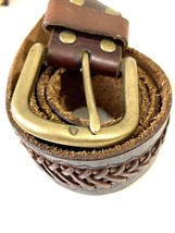 Lucky Brand Vintage Boho Dark Brown Belt Braided Brass Buckle Fits 31 35 Inch - £15.95 GBP