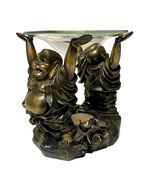 Double Happy Buddah Hands Raised Candle Holder Resin Gold Color - $19.80