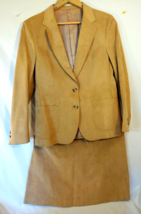 Leather Suede Jacket &amp; Skirt Lady Kingsridge Brown Vintage ACTWU Made USA Union - £27.01 GBP