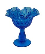 VINTAGE AQUA BLUE RUFFLED FOOTED COMPOTE DISH THUMB PRINT PATTERN CANDY ... - £20.58 GBP