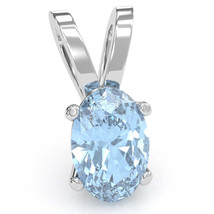 Aquamarine Oval Solitaire Pendant In 14k White Gold - £212.55 GBP