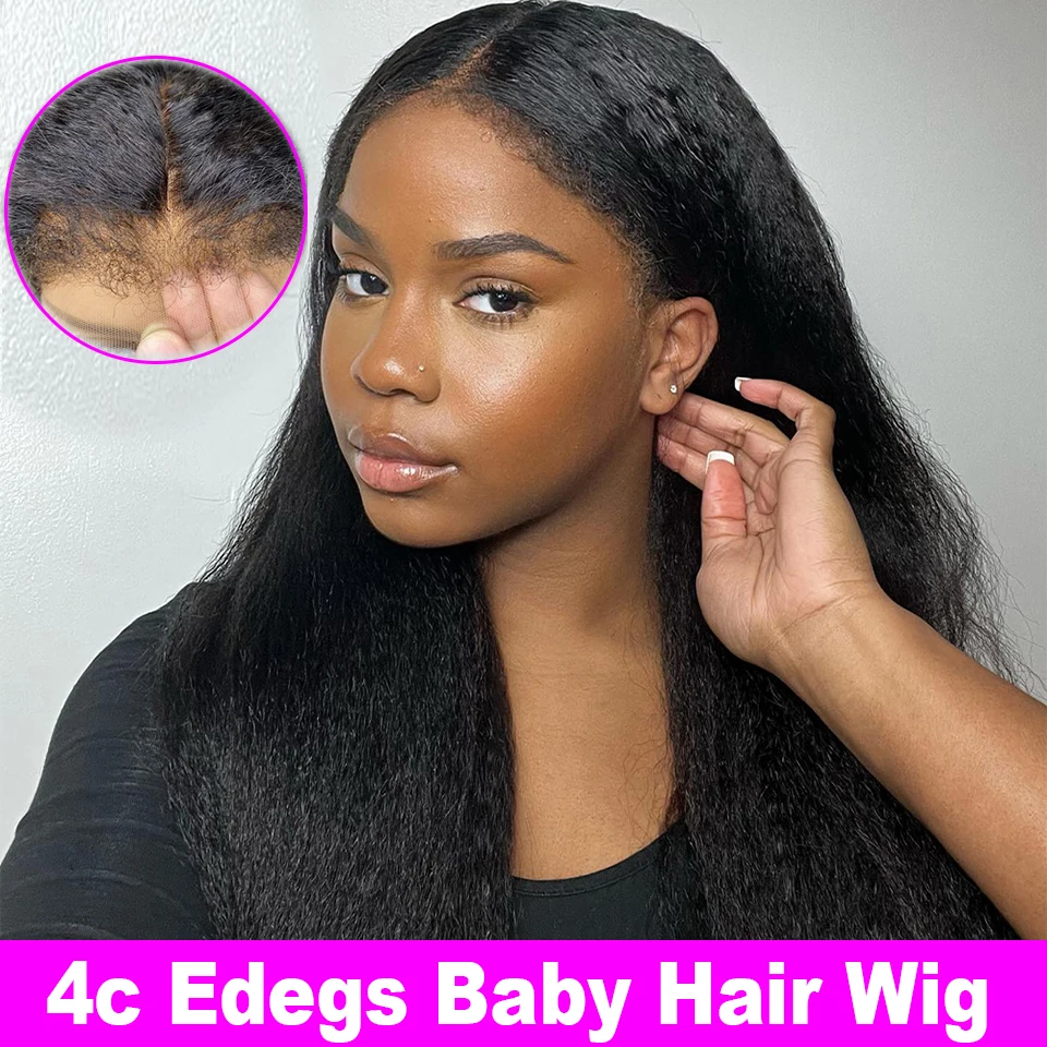 4c Glueless Human Hair Wig Kinky Straight Human Hair Wigs 4c Edges Baby Hair - £87.56 GBP+