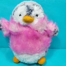 Aurora Pom Pom Winter Pink Fury Coat Gray White Plush Penguin 9&quot; Stuffed... - £18.23 GBP