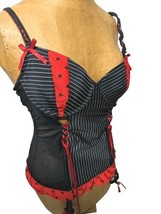 VTG Corset Garter Red Black Sexy Underwire Padded Bustier Lace Sexy Size L Gift - £31.05 GBP