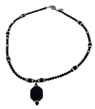 Aria Nero Black Faceted Beaded Necklace 16&quot; - £25.53 GBP