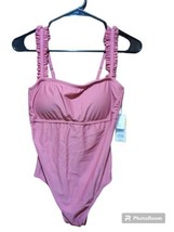 Kona Sol Square Neck Ruffle One Piece Swim Bathing suit Pink Medium 8-10 NWT - £14.23 GBP