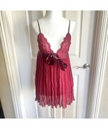 Victoria&#39;s Secret Satin Bow Lace babydoll sexy Slip Dress lingerie Red S... - £21.03 GBP