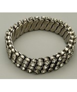 Vintage 1950s Clear Rhinestone Stretch Bracelet Triple Row Silver Tone, ... - $39.99
