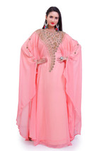 Long  Peach Wedding Dubai Farasha Kaftan Georgette Abaya Ramzan Dress Moroccan - £45.52 GBP