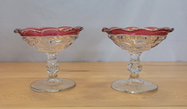 2 Tiffin King&#39;s Crown Cranberry Ruby Flashed Compote Dish Ruffled Edge 4... - $24.99