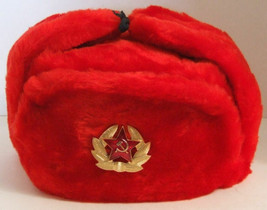 Russo Autentico Colbacco Rosso Militare Cappello Con Soviet Distintivo Stile 2 - £22.58 GBP