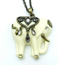 Vintage NRT AVON Cream Elephant Rhinestone Brass Pendant Necklace - £27.26 GBP