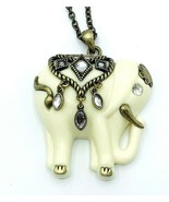 Vintage NRT AVON Cream Elephant Rhinestone Brass Pendant Necklace - $47.54 CAD