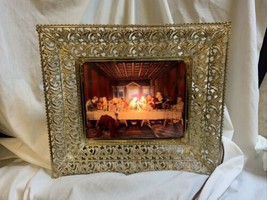 Vtg Last Supper Lighted Glass Picture Wall Hanging Standing Shadow Box 1... - £26.75 GBP