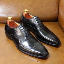 Big Sizes Handmade Mens Wingtip Oxford Shoes Genuine Calf Leather Traditional Br - £110.86 GBP