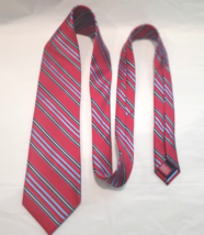 Chaps Mens Handmade Necktie 100% Silk Red Blue Black White Diagonally St... - $15.15