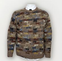 Carroll &amp; Co Wool Blend Sweater Mens 40 M Patchwork Brown Blue Crewneck ... - $57.58