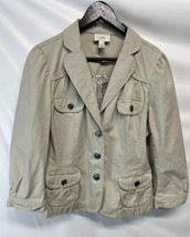 Ann Taylor Loft Jacket Khaki Military Safari Button Front Stretch Cotton  L - $27.69