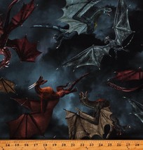 Cotton Dragon&#39;s Battle Dragons Mythical Creatures Fabric Print by Yard D774.05 - £11.92 GBP