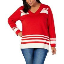 Charter Club Womens Plus Size 1X Red Long Sleeve Striped Pullover Sweater NEW - £21.01 GBP