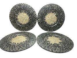 Black &amp; White Mother Of Pearl Inlay Charger Plates 13" Pier 1 Imports Se... - $64.32