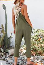 Green Textured Sleeveless V-Neck Pocketed Casual Jumpsuit - $19.29