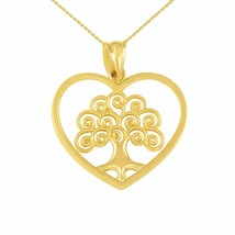 Fine 14k Yellow Gold Tree of Life Open Heart Filigree Pendant Necklace - £153.38 GBP+