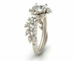 Floral Engagement Ring 2.25Ct Round Cut White Moissanite 14k White Gold Size 5 - £207.08 GBP
