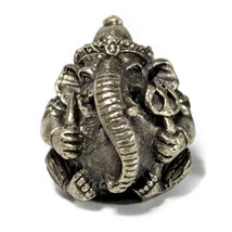 Miniature Ganesha Statue 1&quot; Hindu Elephant God Amulet Tiny Pewter White Bronze - £10.16 GBP